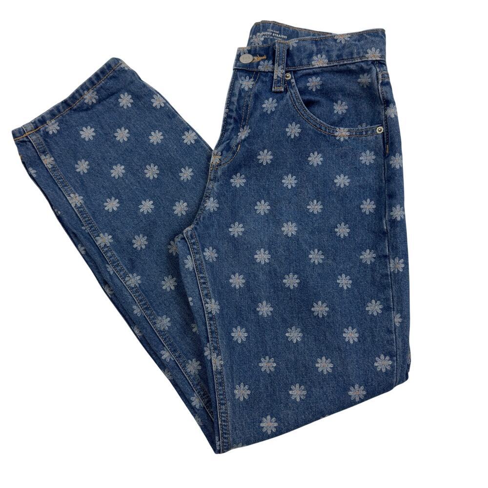 Old Navy High-Rise Slouchy Straight Daisy Print Jeans Girl's Size 14